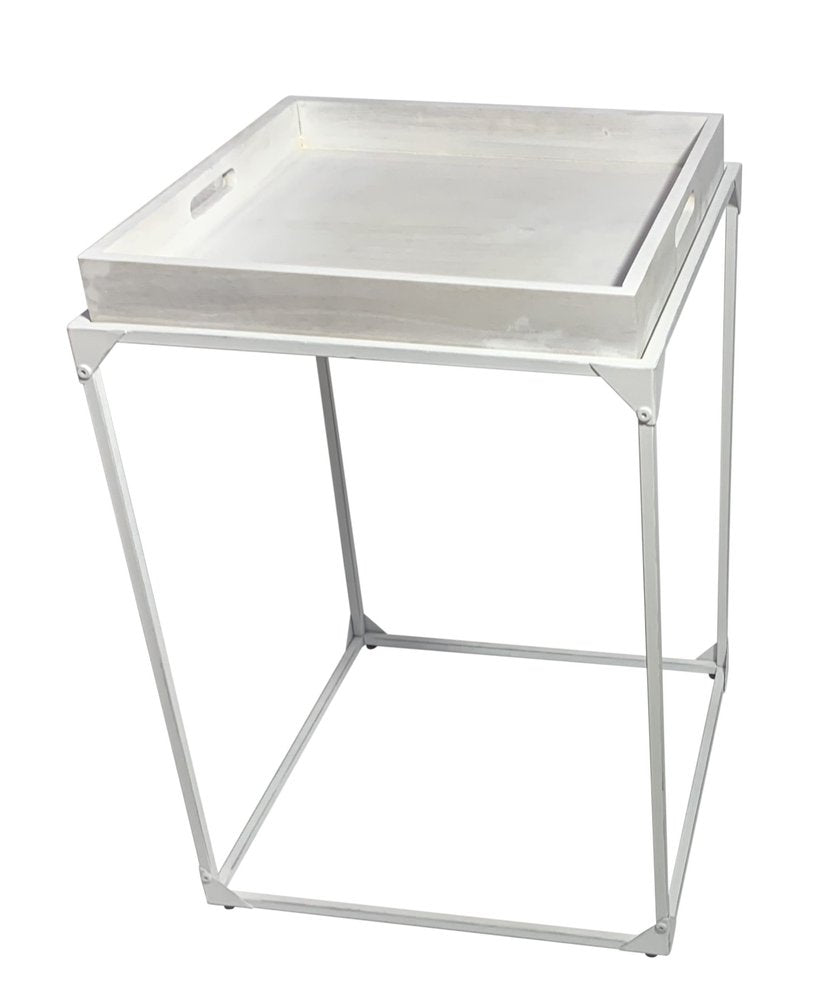 29" White Solid Wood and Iron Square Tray Style End Table HomeRoots