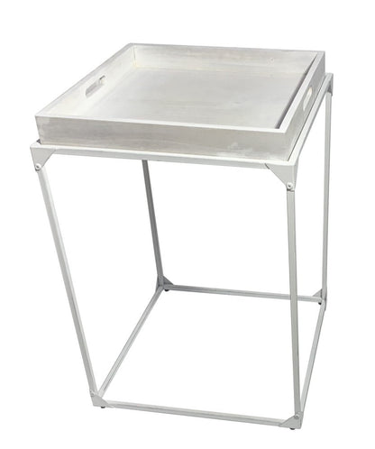 29" White Solid Wood and Iron Square Tray Style End Table HomeRoots