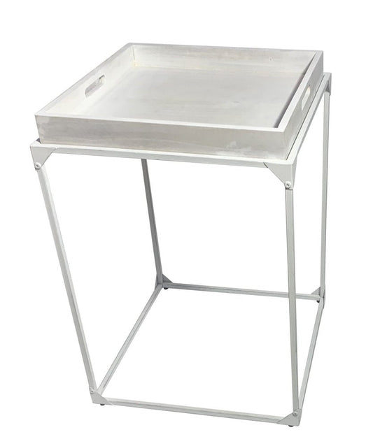 29" White Solid Wood and Iron Square Tray Style End Table HomeRoots