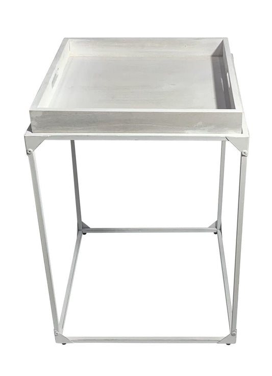 29" White Solid Wood and Iron Square Tray Style End Table HomeRoots