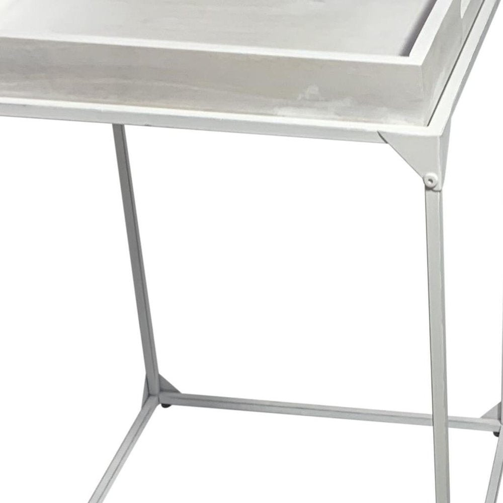 29" White Solid Wood and Iron Square Tray Style End Table HomeRoots