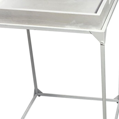 29" White Solid Wood and Iron Square Tray Style End Table HomeRoots