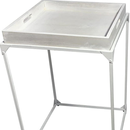29" White Solid Wood and Iron Square Tray Style End Table HomeRoots