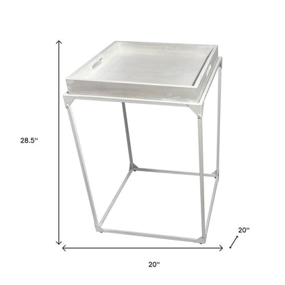 29" White Solid Wood and Iron Square Tray Style End Table HomeRoots