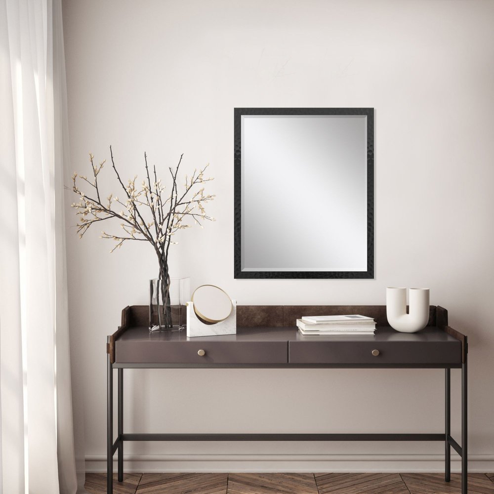 30" Black Hammered Geometric Finish Framed Accent Mirror — view 2