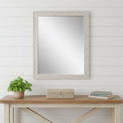 34" White Distressed Wood Framed Accent Mirror