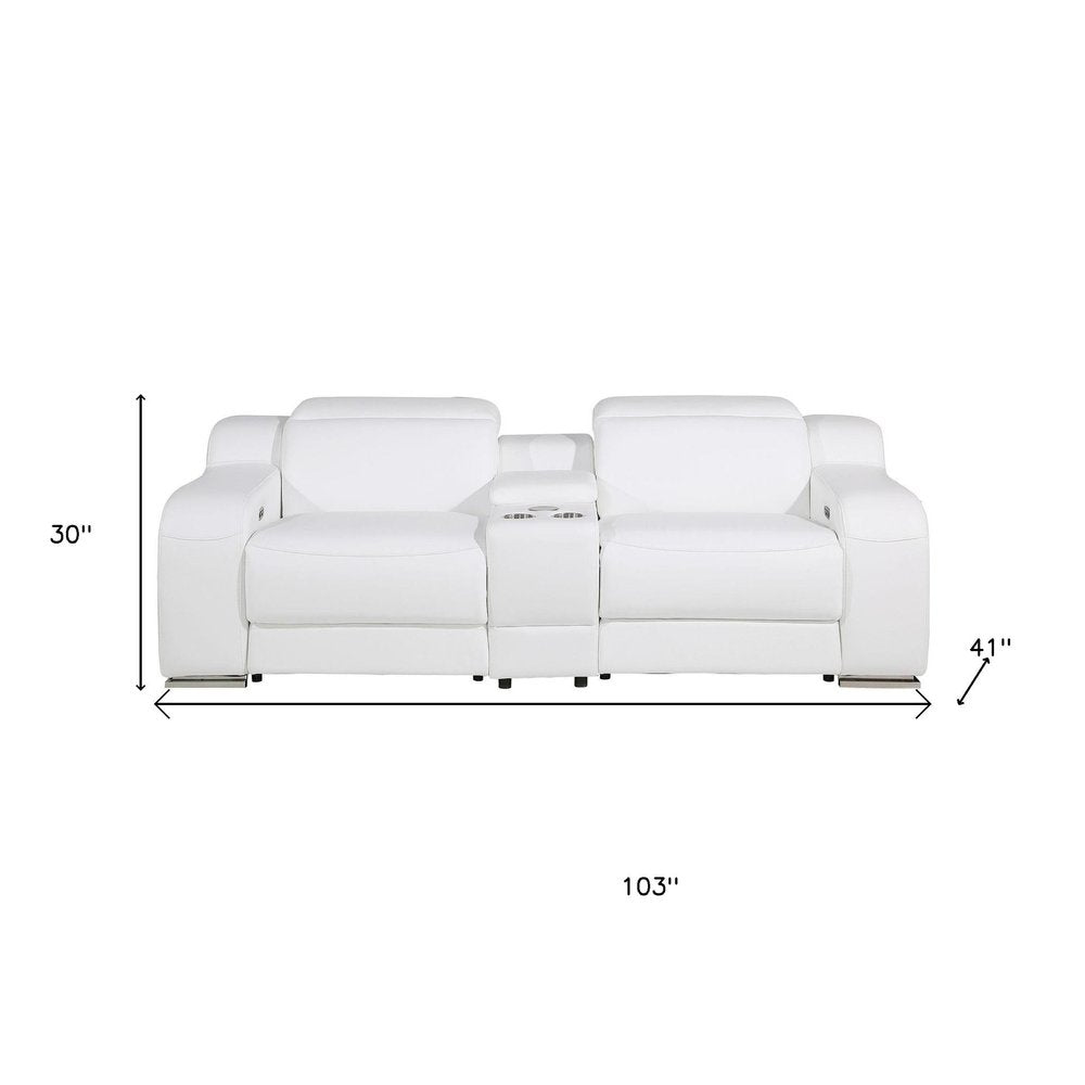 103" Light Gray Italian Leather Reclining USB Sofa