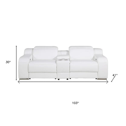 103" Light Gray Italian Leather Reclining USB Sofa