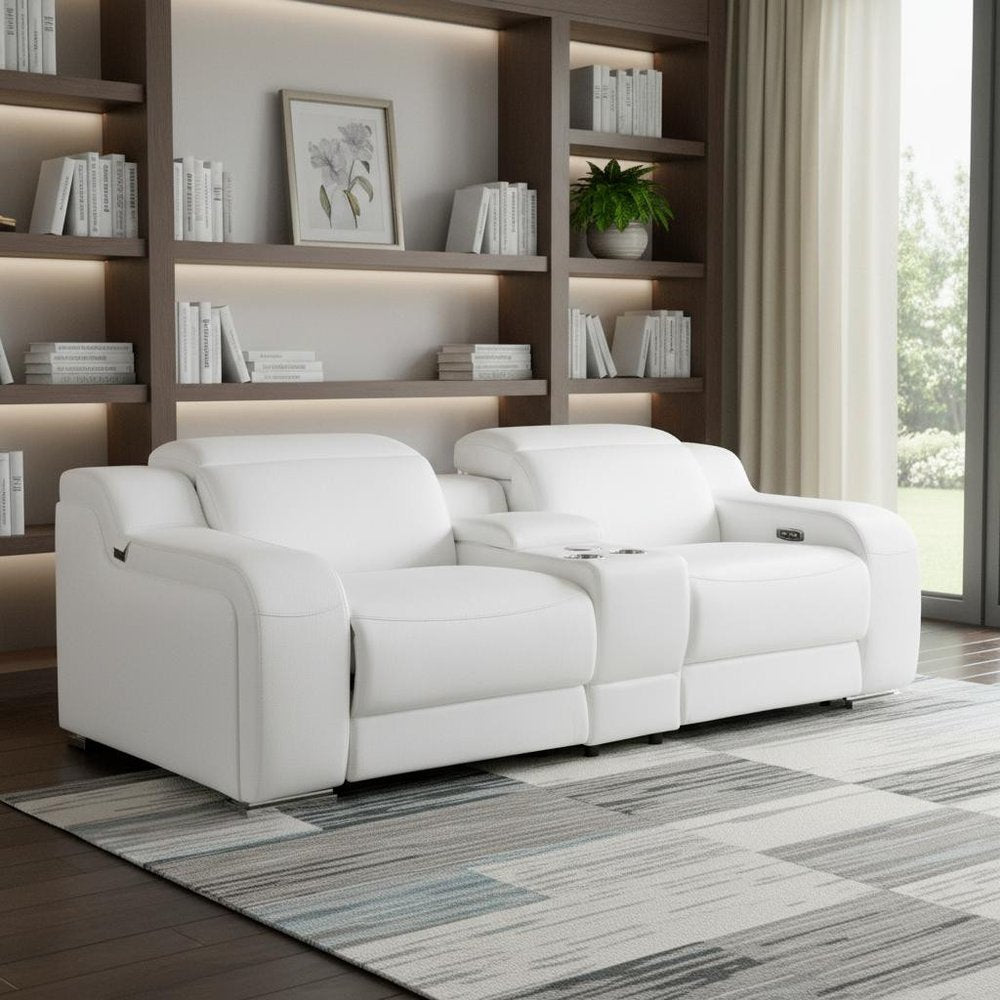 103" Light Gray Italian Leather Reclining USB Sofa