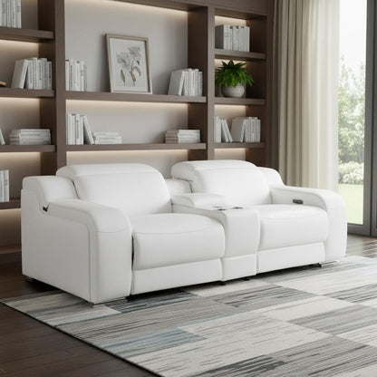 103" Light Gray Italian Leather Reclining USB Sofa
