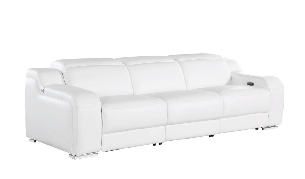100" White Italian Leather Reclining USB Sofa HomeRoots