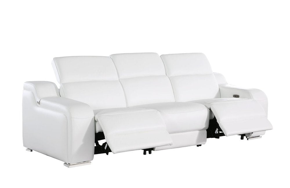 103" Light Gray Italian Leather Reclining USB Sofa