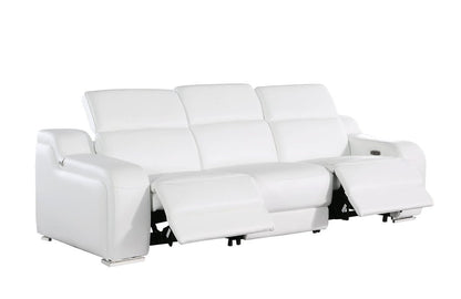 103" Light Gray Italian Leather Reclining USB Sofa