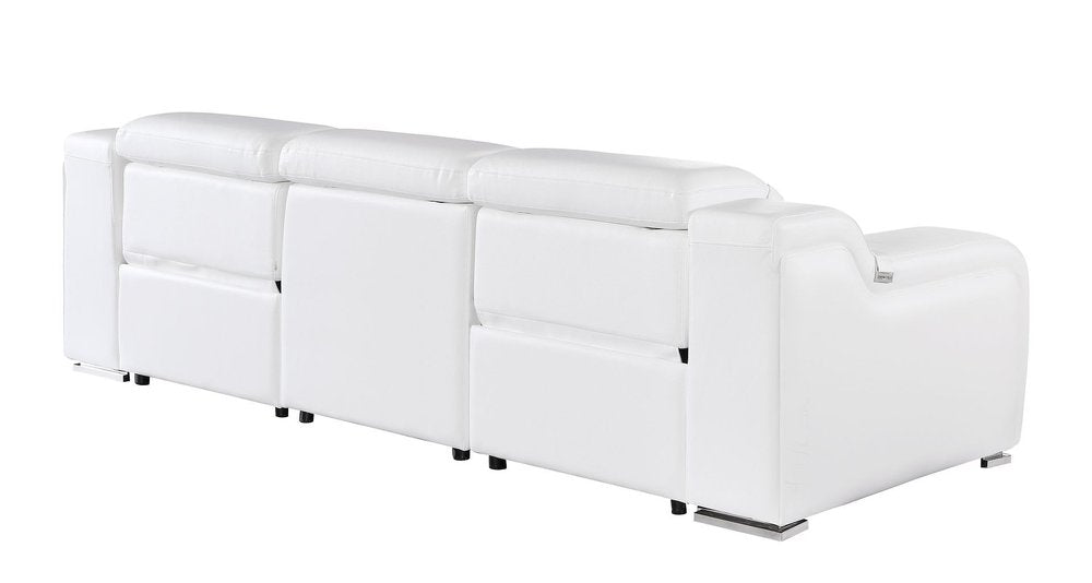 103" Light Gray Italian Leather Reclining USB Sofa