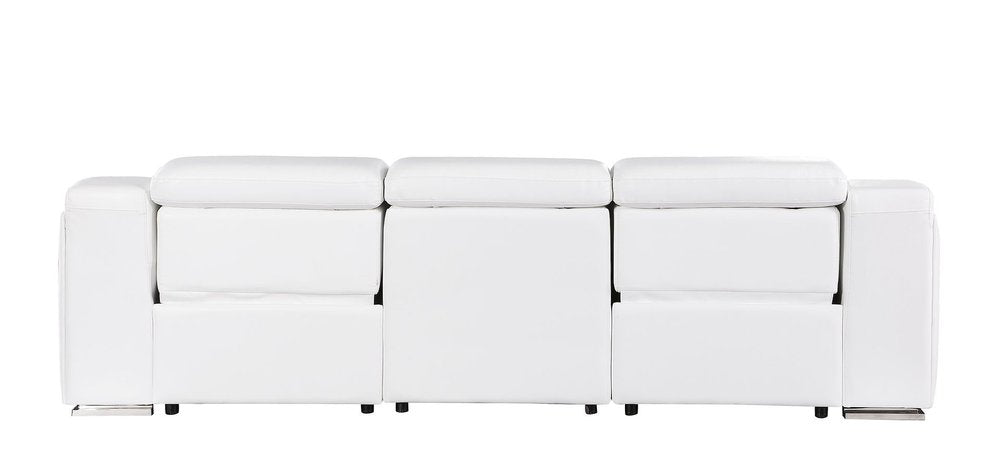 103" Light Gray Italian Leather Reclining USB Sofa
