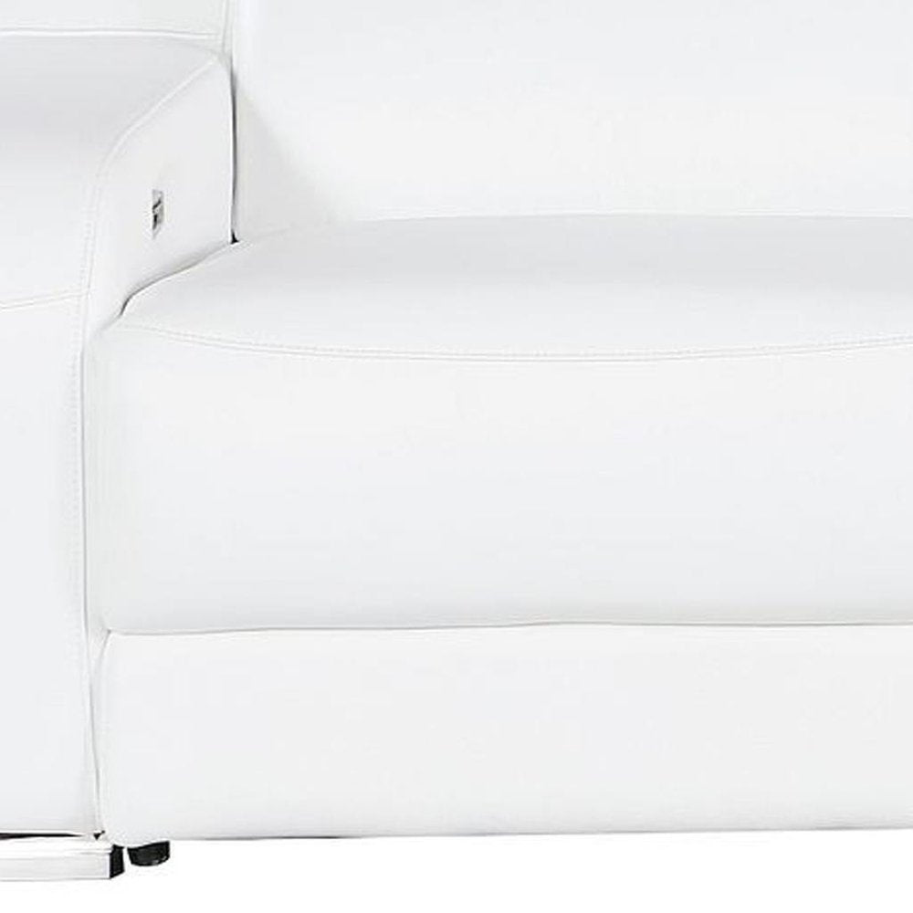 103" White Italian Leather Reclining USB Sofa HomeRoots