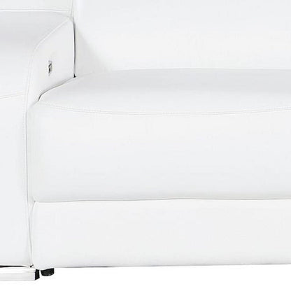 103" White Italian Leather Reclining USB Sofa HomeRoots