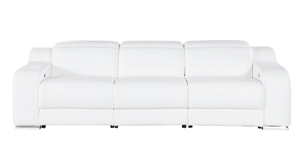 103" White Italian Leather Reclining USB Sofa HomeRoots