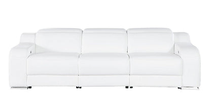 103" White Italian Leather Reclining USB Sofa HomeRoots