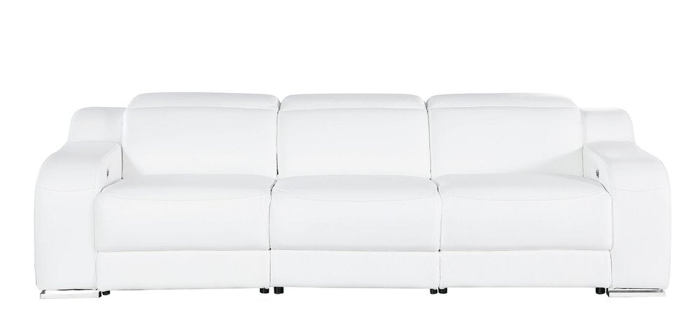 103" White Italian Leather Reclining USB Sofa HomeRoots