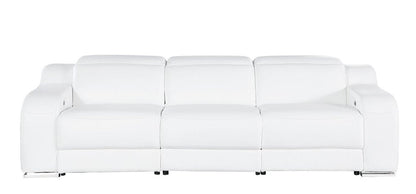 103" White Italian Leather Reclining USB Sofa HomeRoots