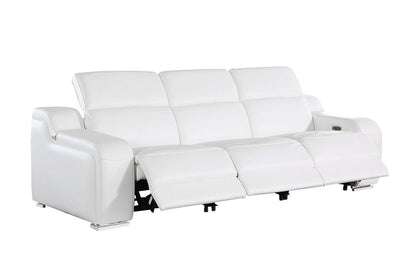 103" White Italian Leather Reclining USB Sofa HomeRoots