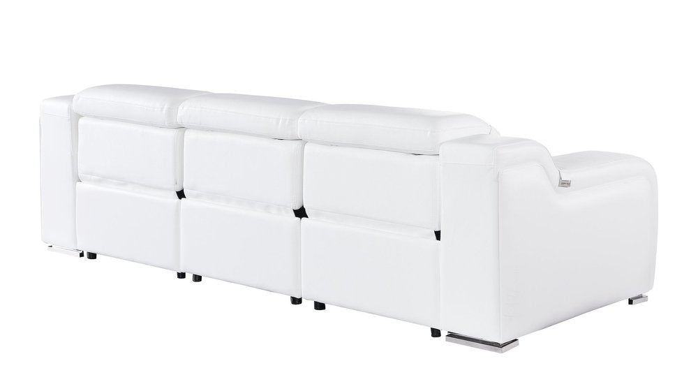 103" White Italian Leather Reclining USB Sofa HomeRoots