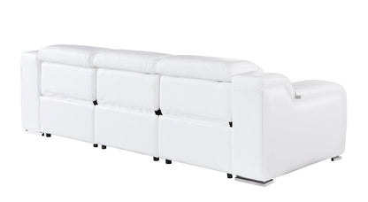 103" White Italian Leather Reclining USB Sofa HomeRoots