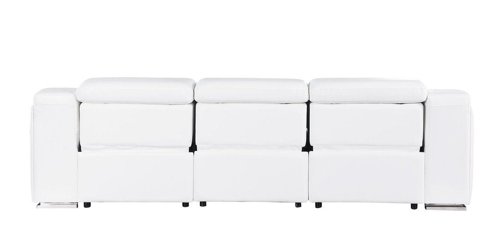 103" White Italian Leather Reclining USB Sofa HomeRoots