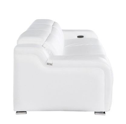 103" White Italian Leather Reclining USB Sofa HomeRoots