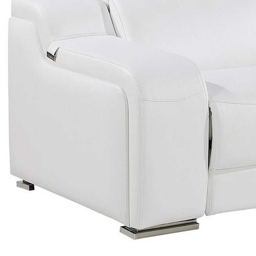 129" White Italian Leather Reclining USB Sofa HomeRoots