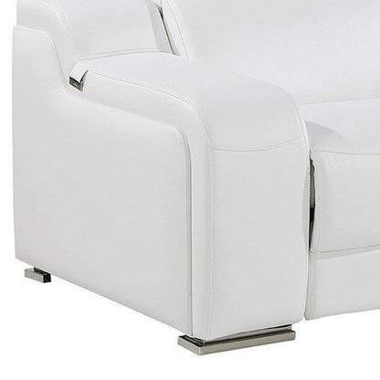 129" White Italian Leather Reclining USB Sofa HomeRoots