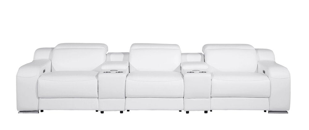 129" White Italian Leather Reclining USB Sofa HomeRoots