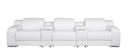 129" White Italian Leather Reclining USB Sofa HomeRoots