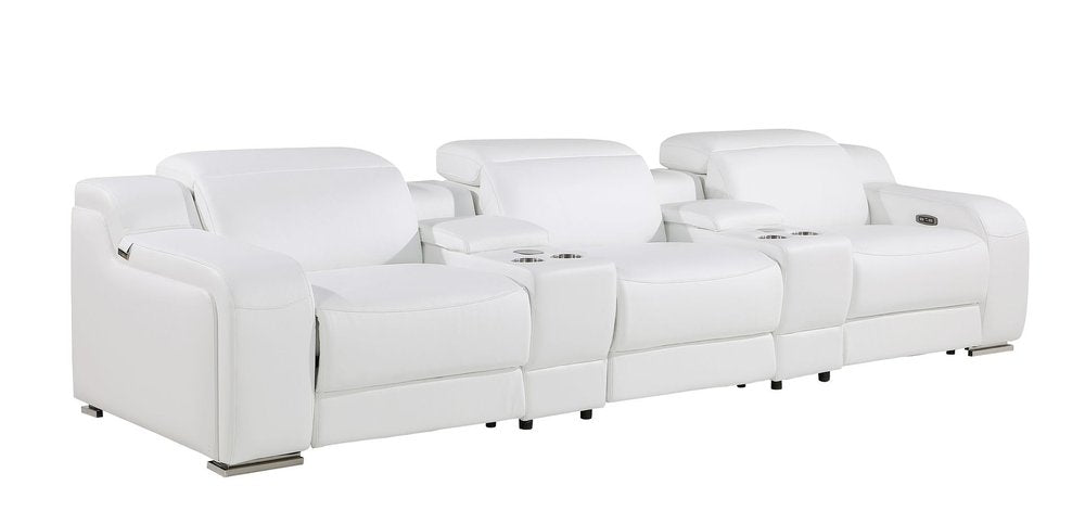 129" White Italian Leather Reclining USB Sofa HomeRoots