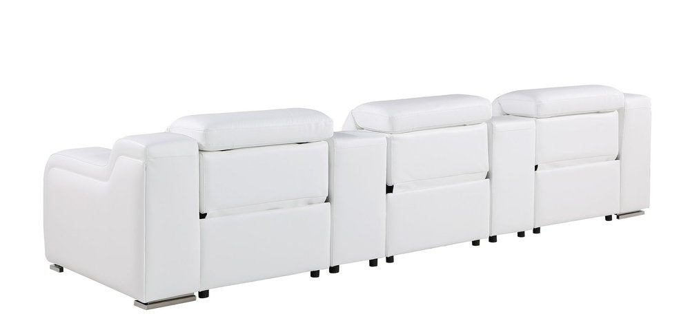 129" White Italian Leather Reclining USB Sofa HomeRoots