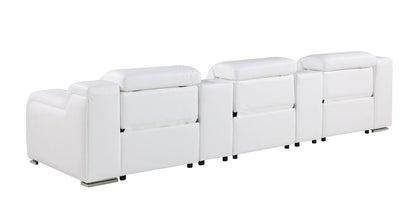 129" White Italian Leather Reclining USB Sofa HomeRoots