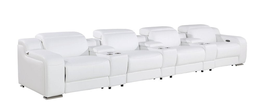169" Light Gray Italian Leather Reclining USB Sofa HomeRoots