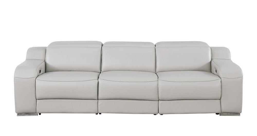 103" Beige Italian Leather Reclining USB Sofa HomeRoots