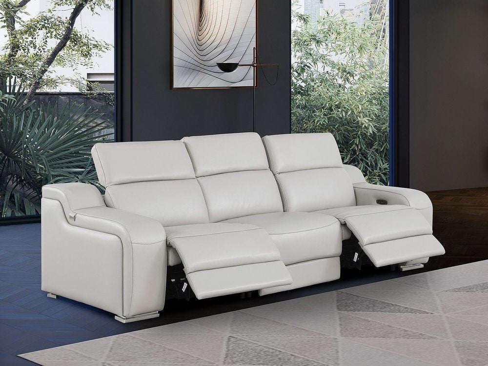 103" Beige Italian Leather Reclining USB Sofa HomeRoots