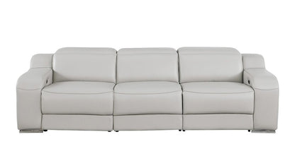 103" Light Gray Italian Leather Reclining USB Sofa