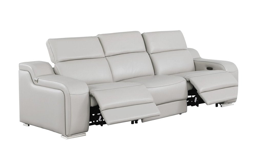 103" Beige Italian Leather Reclining USB Sofa HomeRoots
