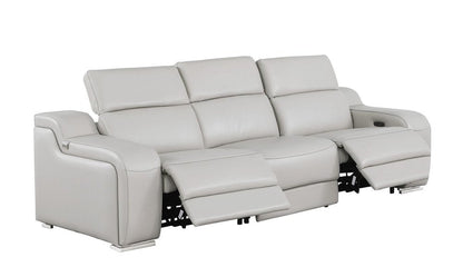 103" Beige Italian Leather Reclining USB Sofa HomeRoots