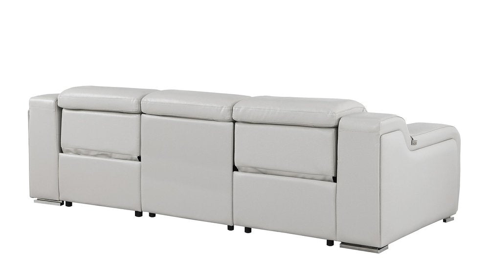 103" Beige Italian Leather Reclining USB Sofa HomeRoots