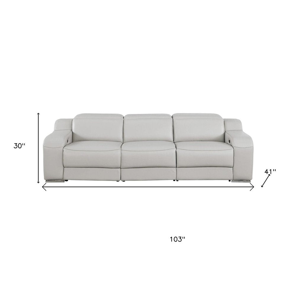 103" Beige Italian Leather Reclining USB Sofa HomeRoots