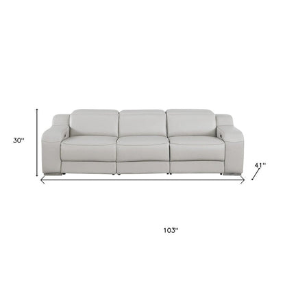 103" Beige Italian Leather Reclining USB Sofa HomeRoots