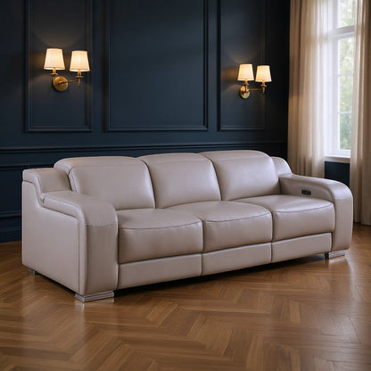 103" Beige Italian Leather Reclining USB Sofa HomeRoots