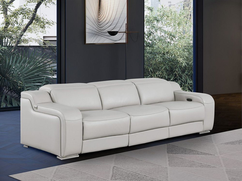 103" Beige Italian Leather Reclining USB Sofa HomeRoots