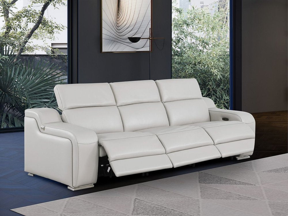 103" Beige Italian Leather Reclining USB Sofa HomeRoots