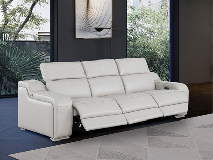 103" Beige Italian Leather Reclining USB Sofa HomeRoots